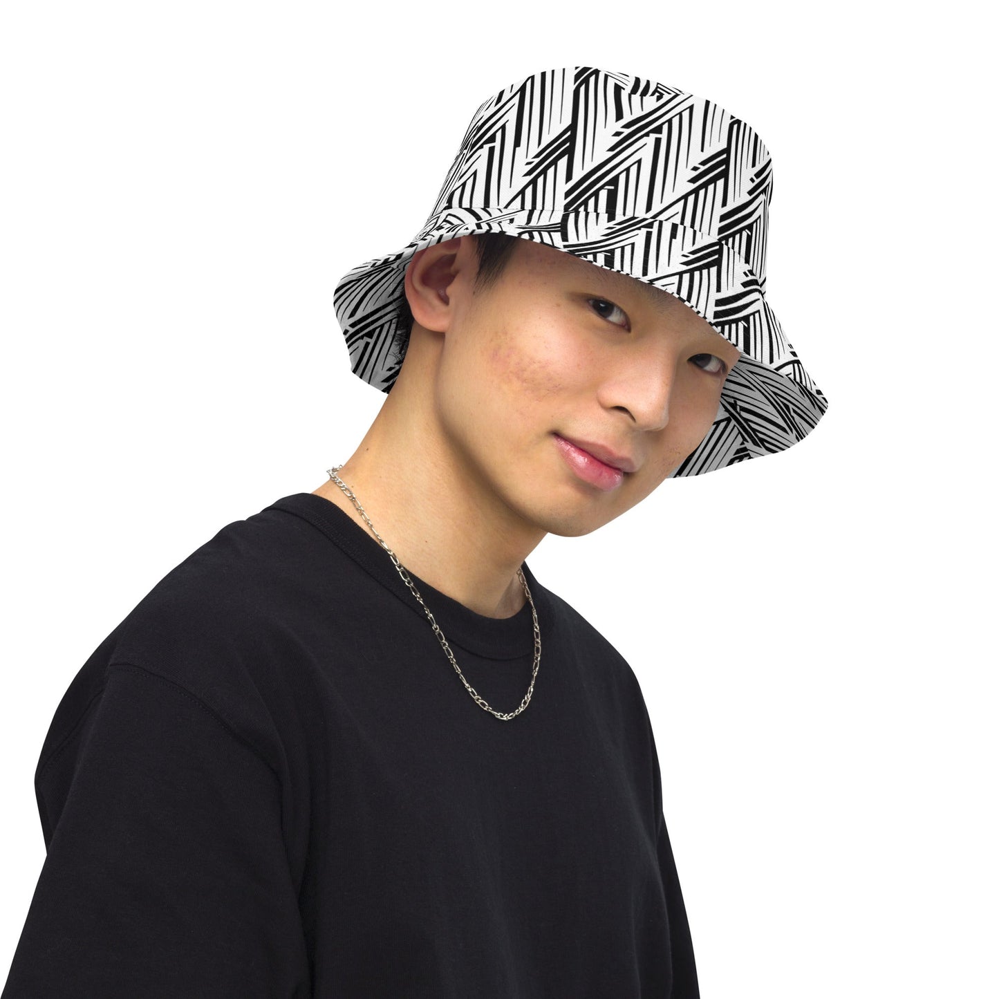 Glitch Stripe Bucket Hat | Reversible Black White Neo-Futurist