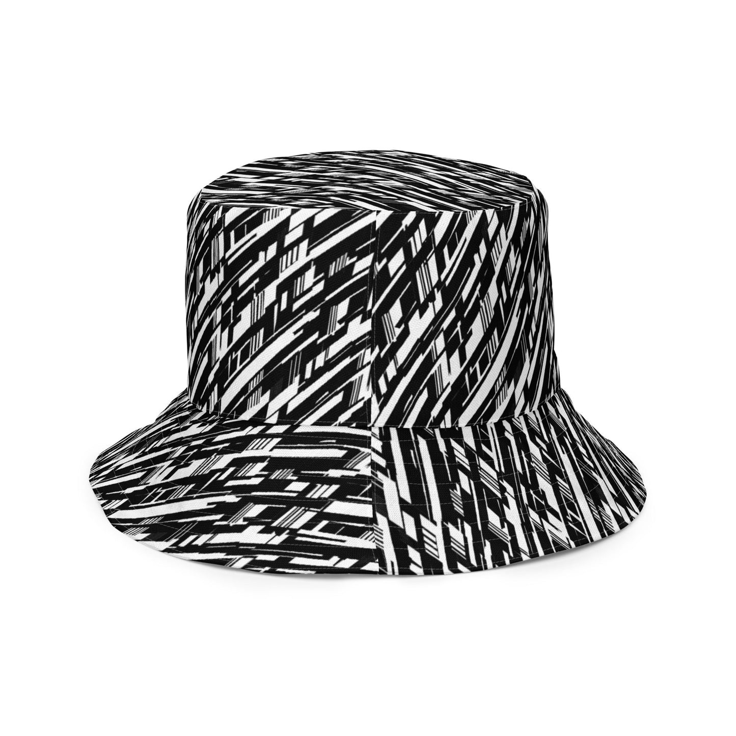 Glitch Stripe Bucket Hat | Reversible Black & White Streetwear