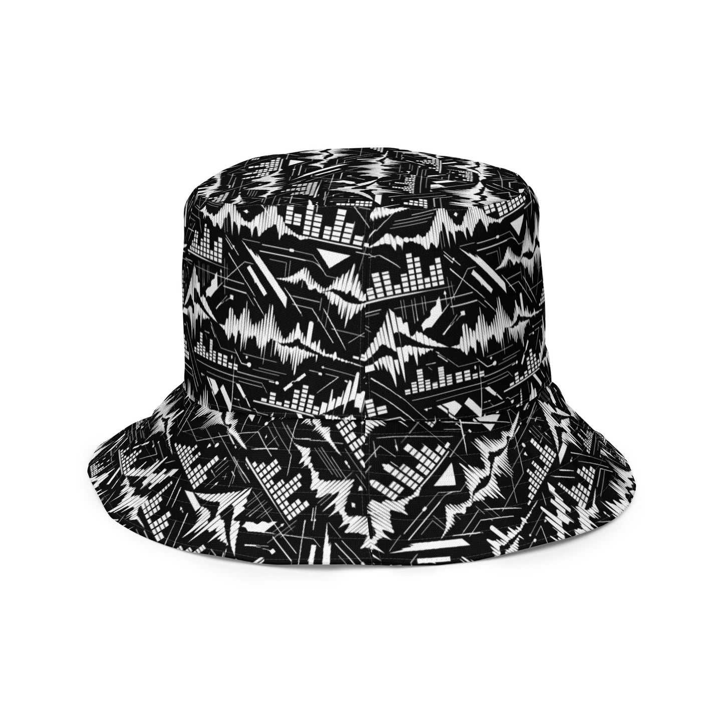 Glitch Soundwave Grid Bucket Hat | Reversible Neo-Futurist