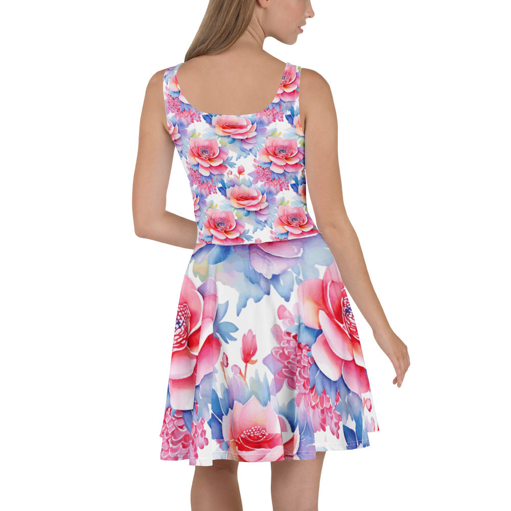 Pastel Pink and Blue Floral Short Skater Dress