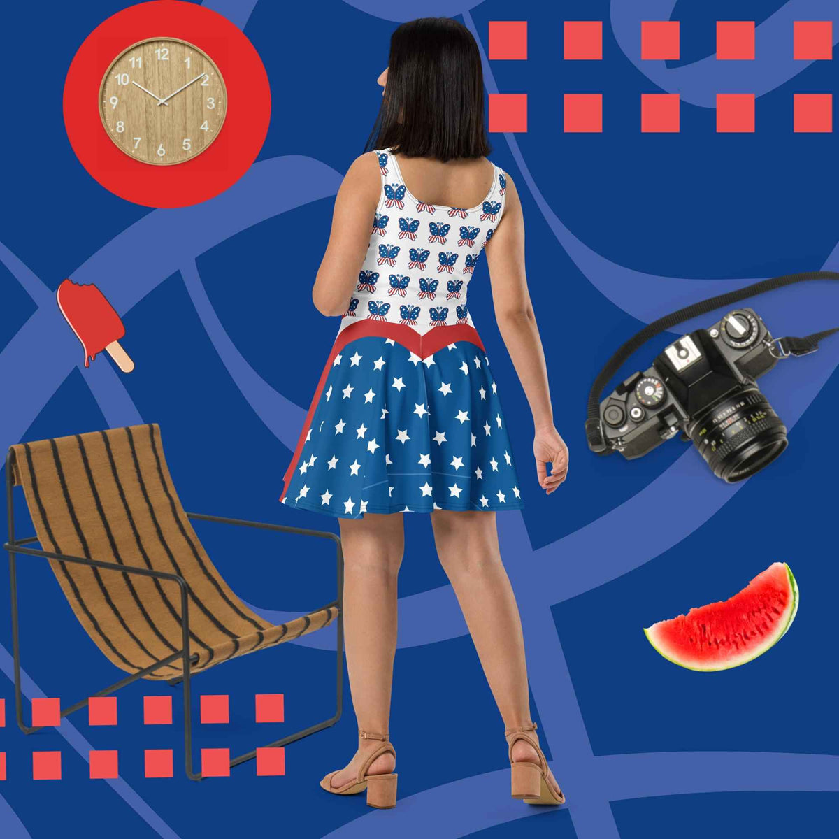 USA Red White & Blue Patriotic 4th of July Short Skater Dress