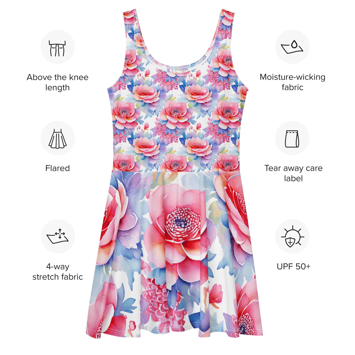 Pastel Pink and Blue Floral Short Skater Dress