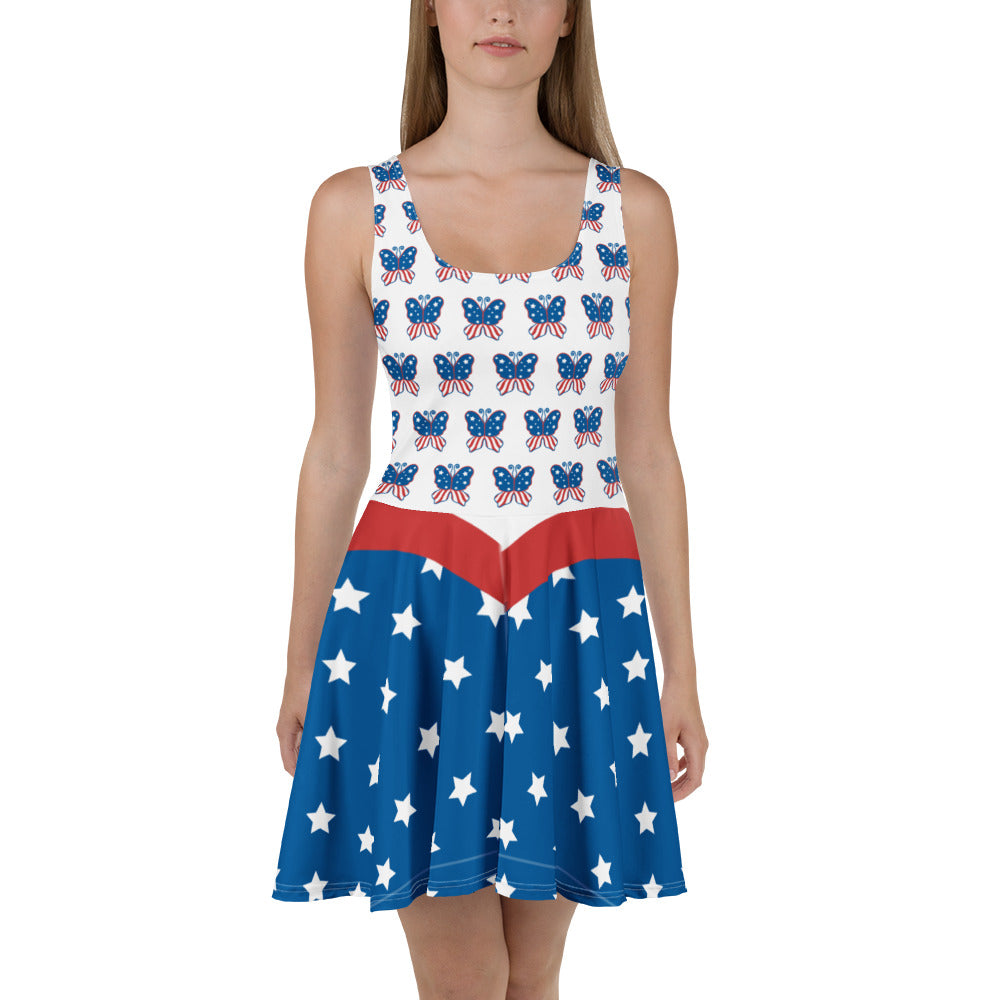 USA Red White & Blue Patriotic 4th of July Short Skater Dress