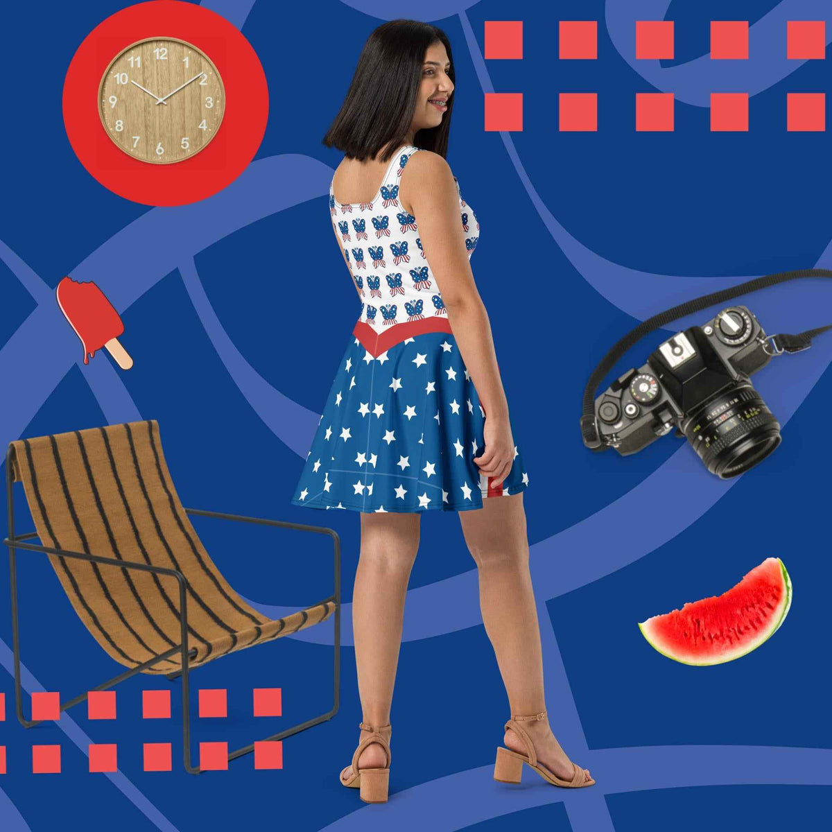 USA Red White & Blue Patriotic 4th of July Short Skater Dress