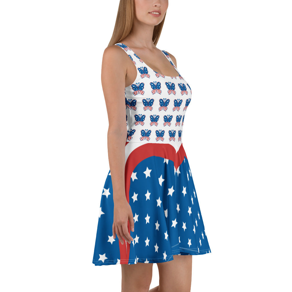 USA Red White & Blue Patriotic 4th of July Short Skater Dress