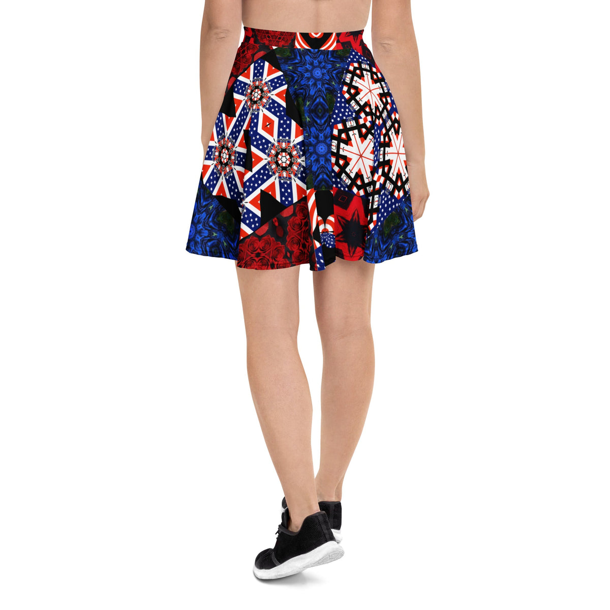 Women's USA Red White and Blue Block Pattern Skater Skirt