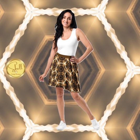 Brown Honeycomb Pattern Short Skater Skirt