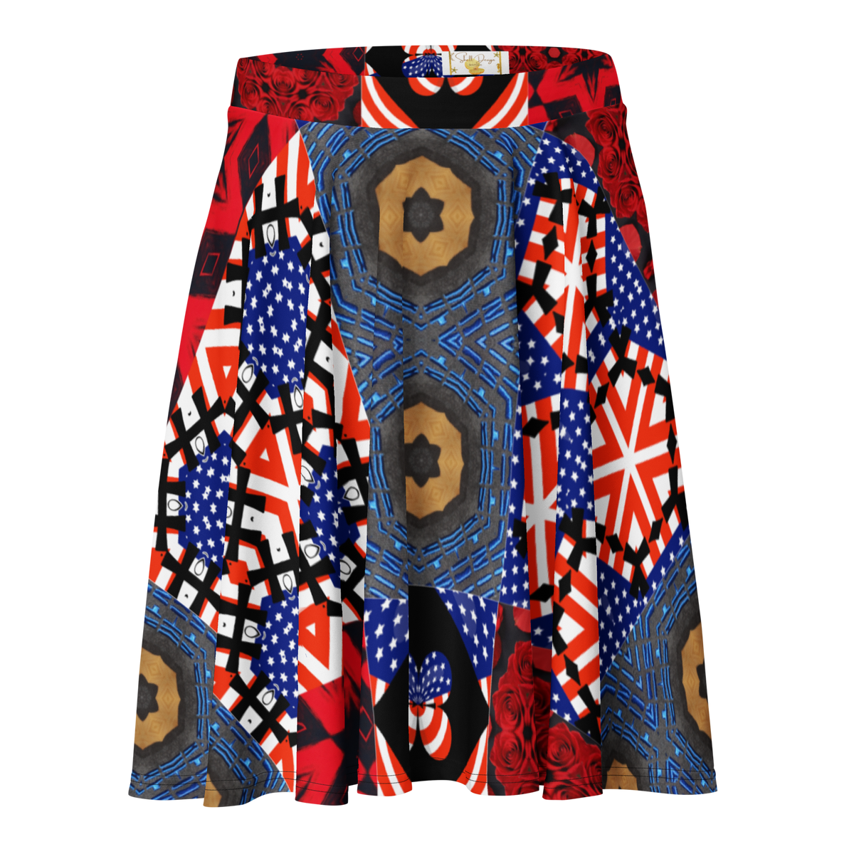 Women's USA Red White and Blue Block Pattern Skater Skirt