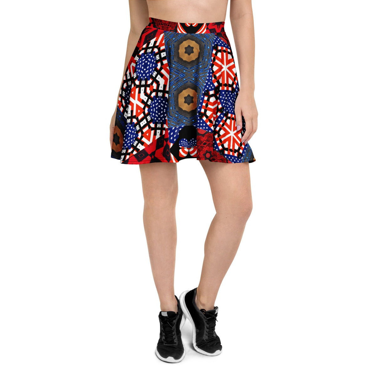 Women's USA Red White and Blue Block Pattern Skater Skirt