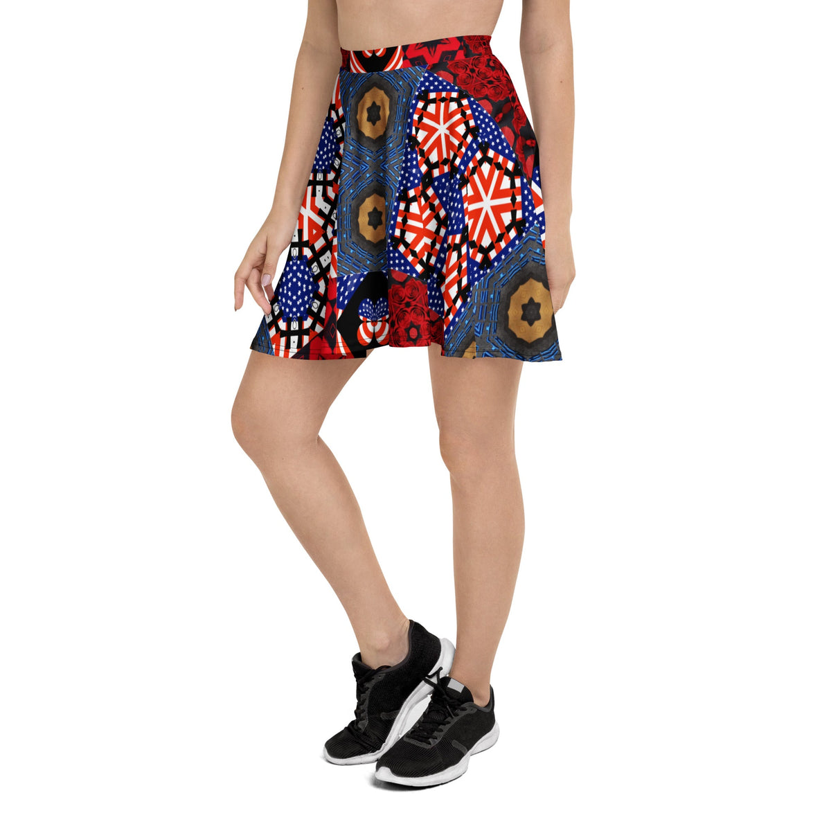 Women's USA Red White and Blue Block Pattern Skater Skirt