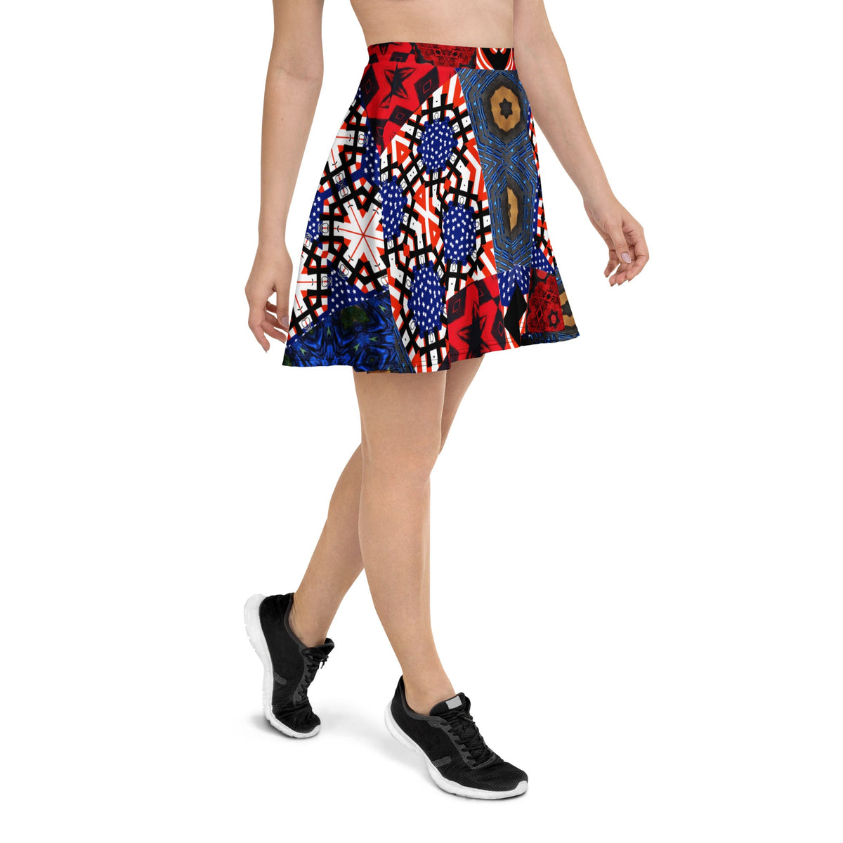 Women's USA Red White and Blue Block Pattern Skater Skirt