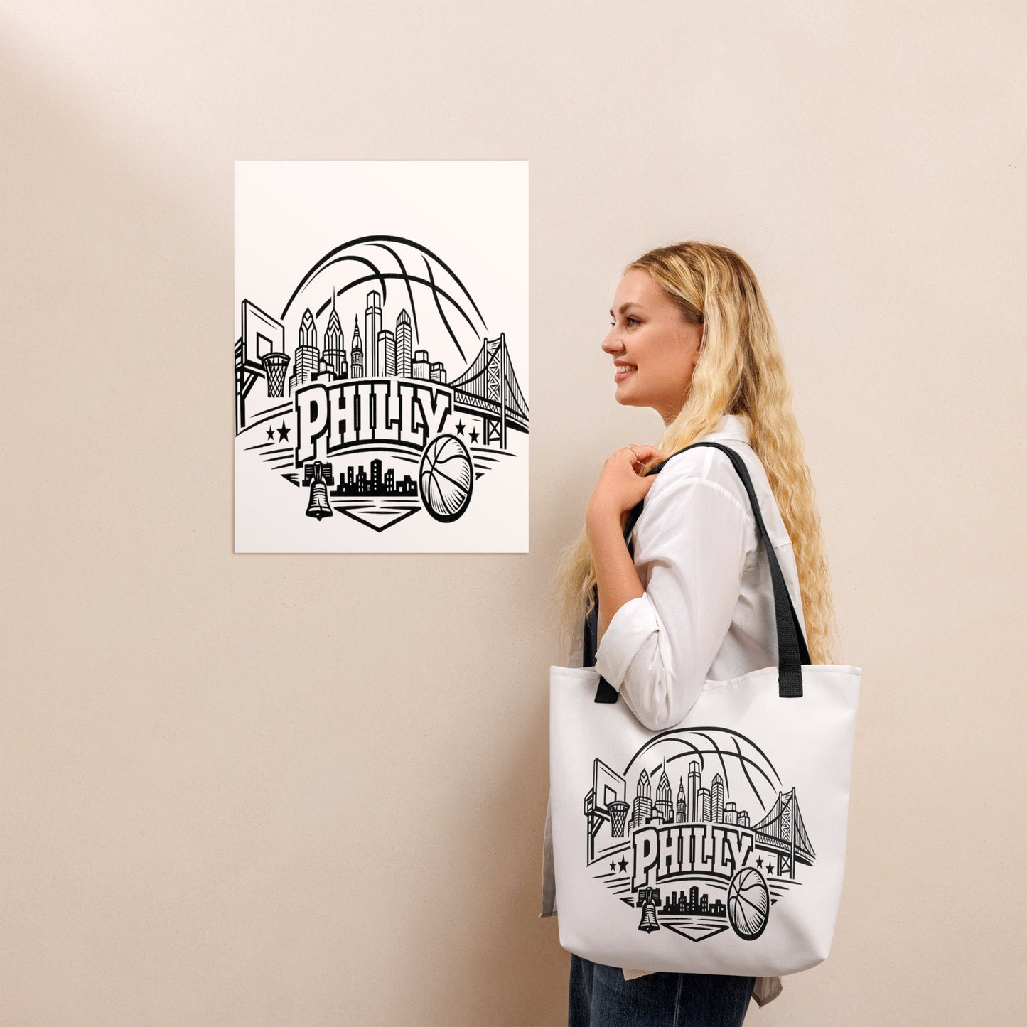 Philly Skyline Basketball Tote Bag | Philadelphia City Pride Design