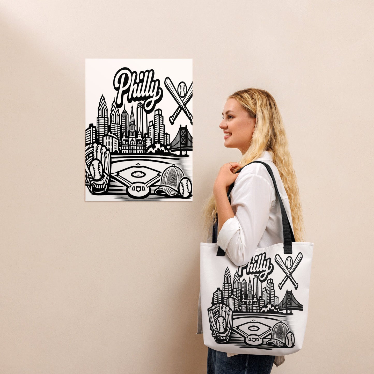 Philly Skyline Baseball Tote Bag | Philadelphia City Pride Design