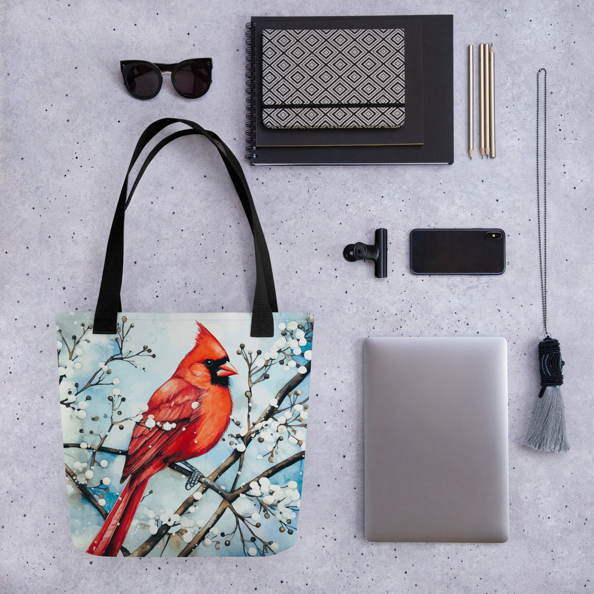 Red Bird in the Snow Tote Bag
