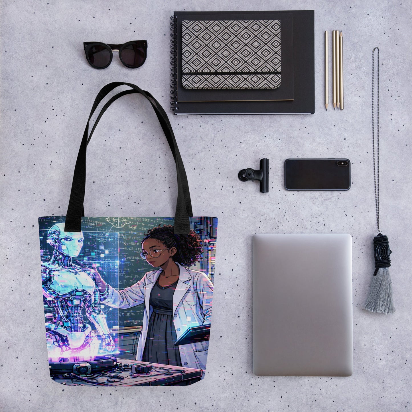 Glitched Genius Tote Bag | Afrofuturism Robotics STEM Art