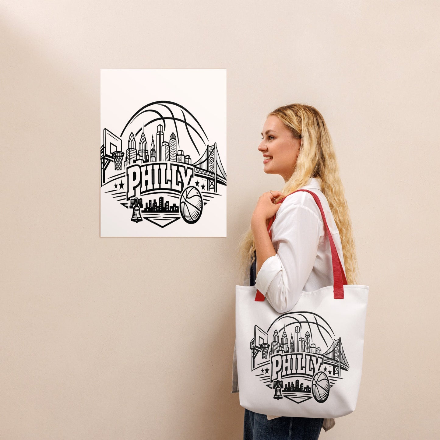 Philly Skyline Basketball Tote Bag | Philadelphia City Pride Design