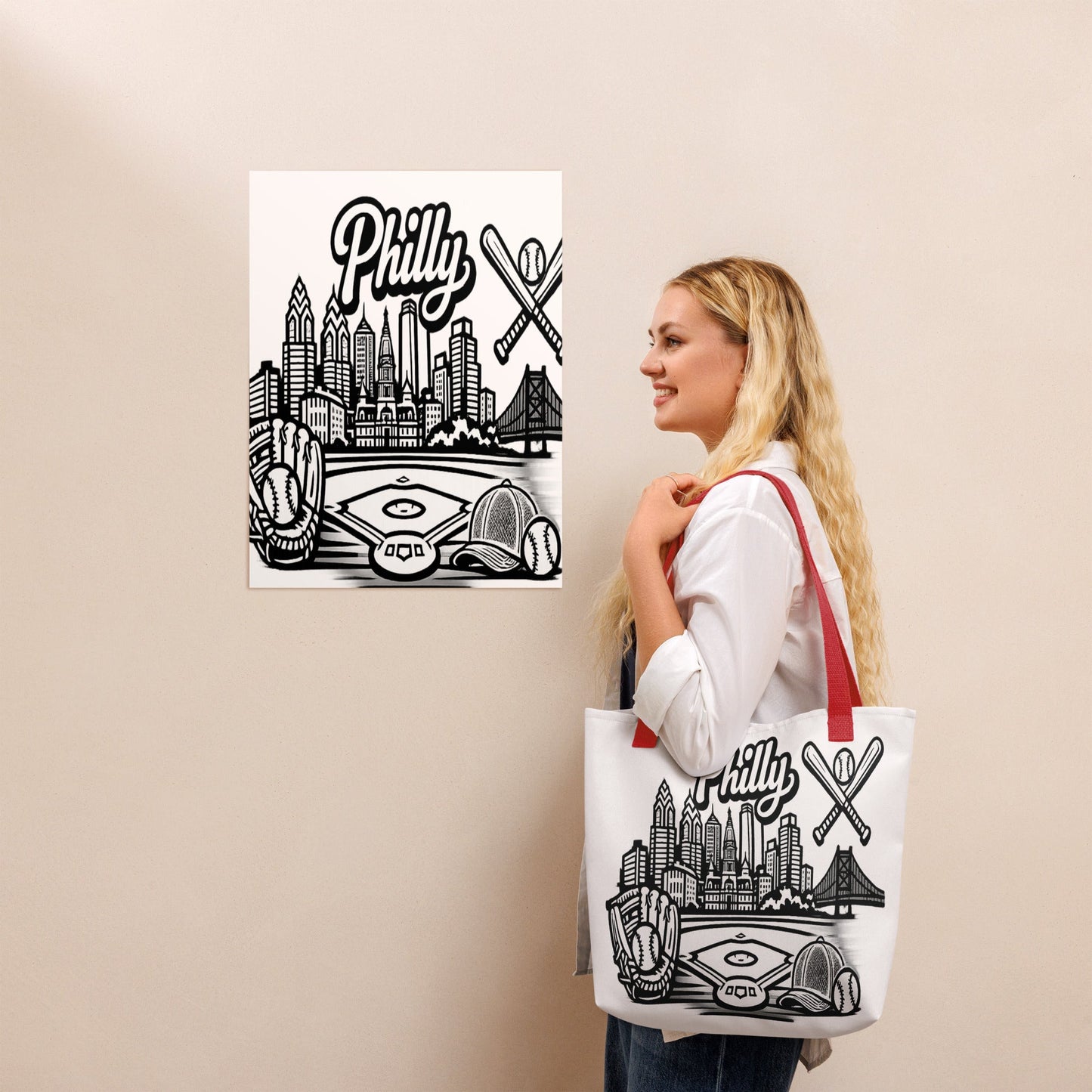 Philly Skyline Baseball Tote Bag | Philadelphia City Pride Design
