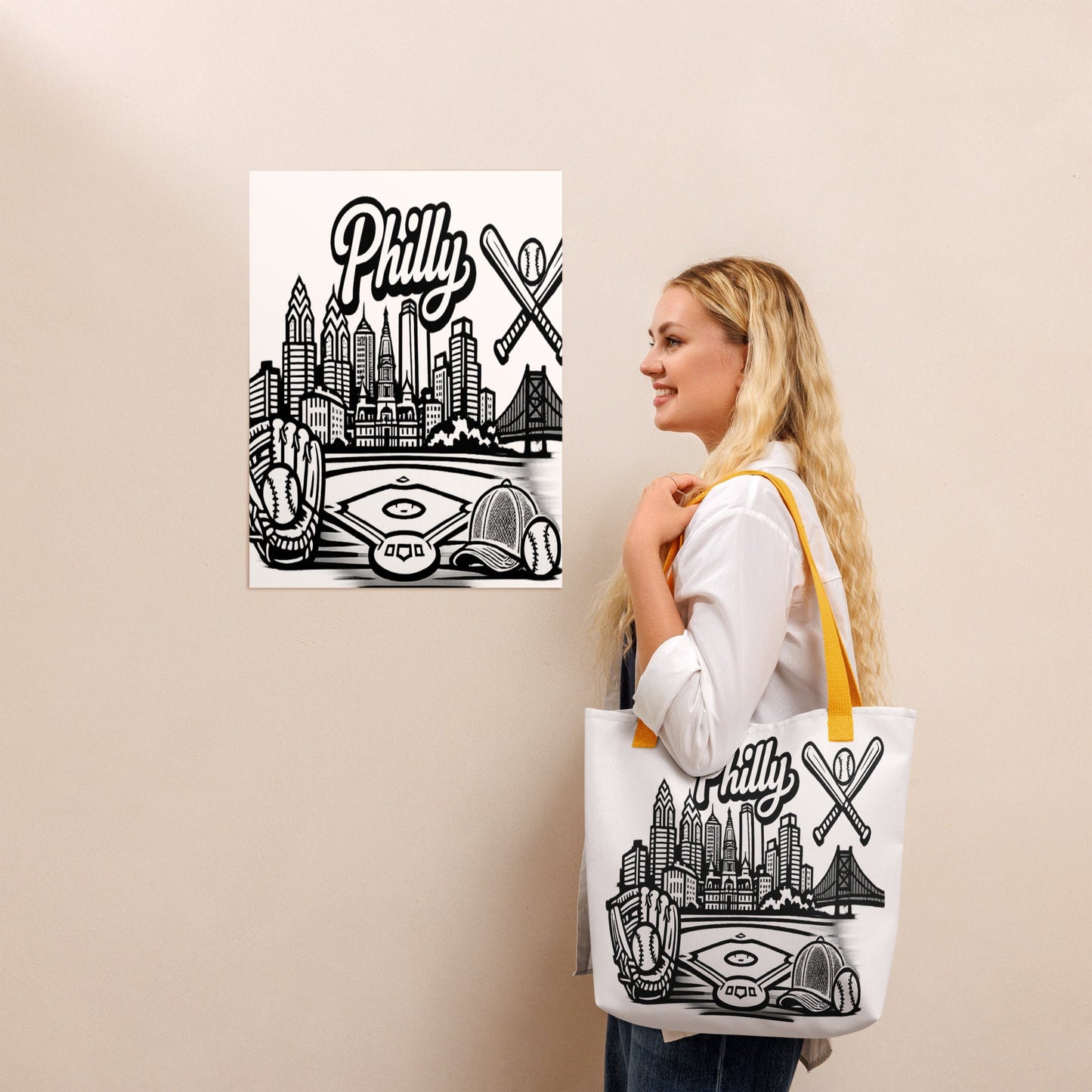 Philly Skyline Baseball Tote Bag | Philadelphia City Pride Design