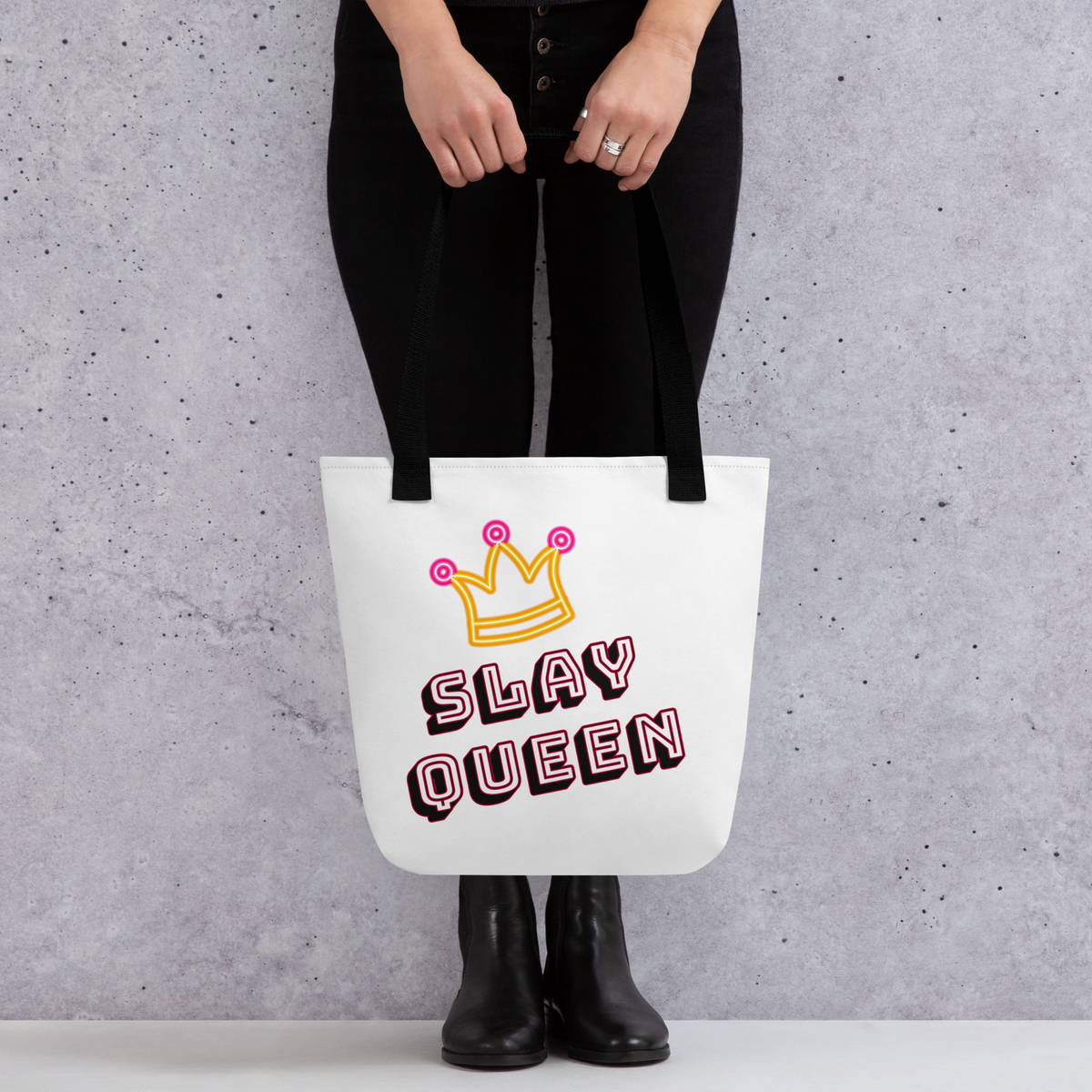 Slay Queen with Crown White Tote bag