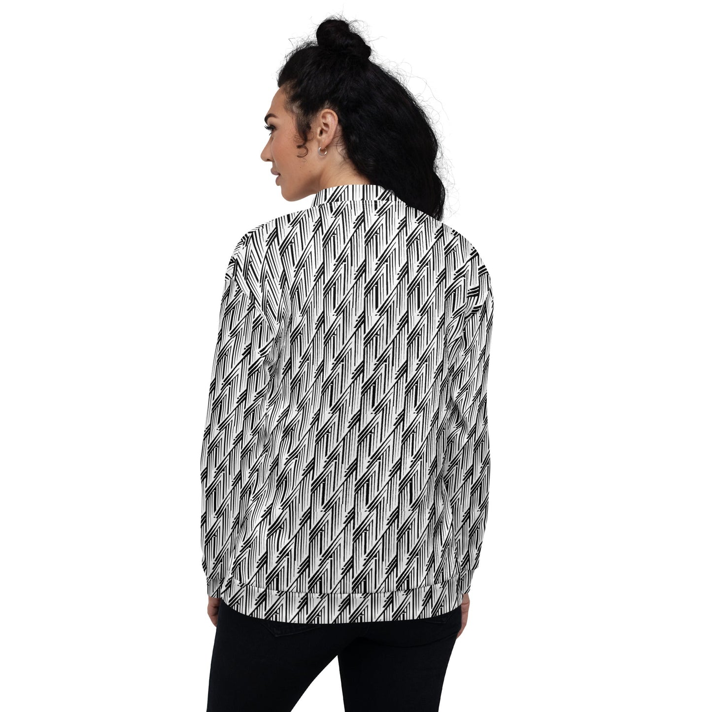 Glitch Stripe Bomber Jacket | Black White Neo-Futurist Unisex