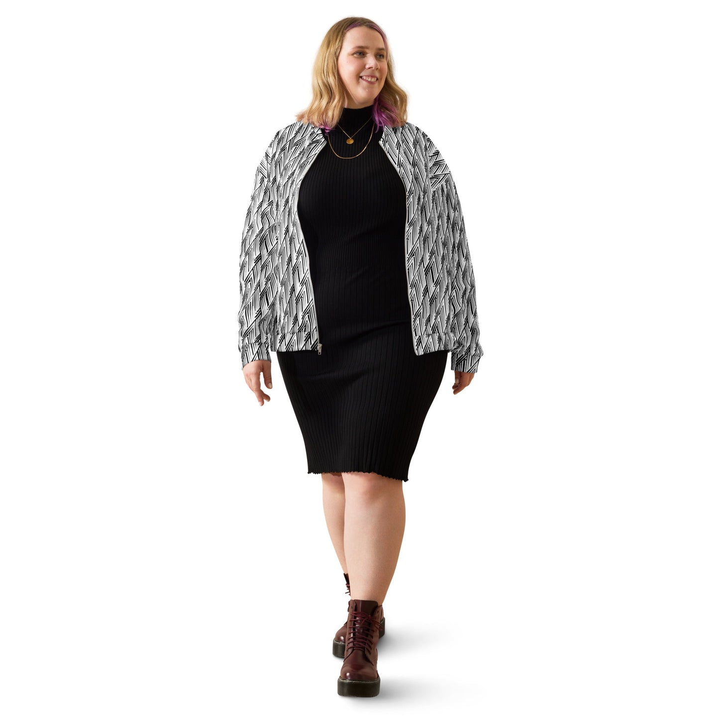 Glitch Stripe Bomber Jacket | Black White Neo-Futurist Unisex
