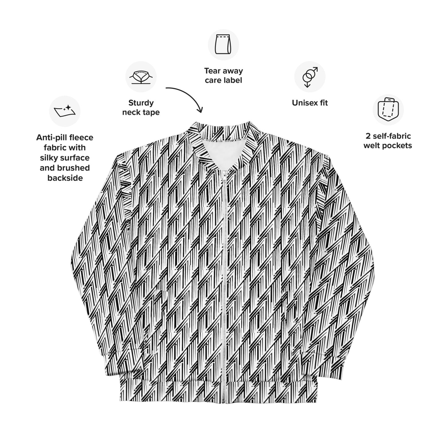 Glitch Stripe Bomber Jacket | Black White Neo-Futurist Unisex