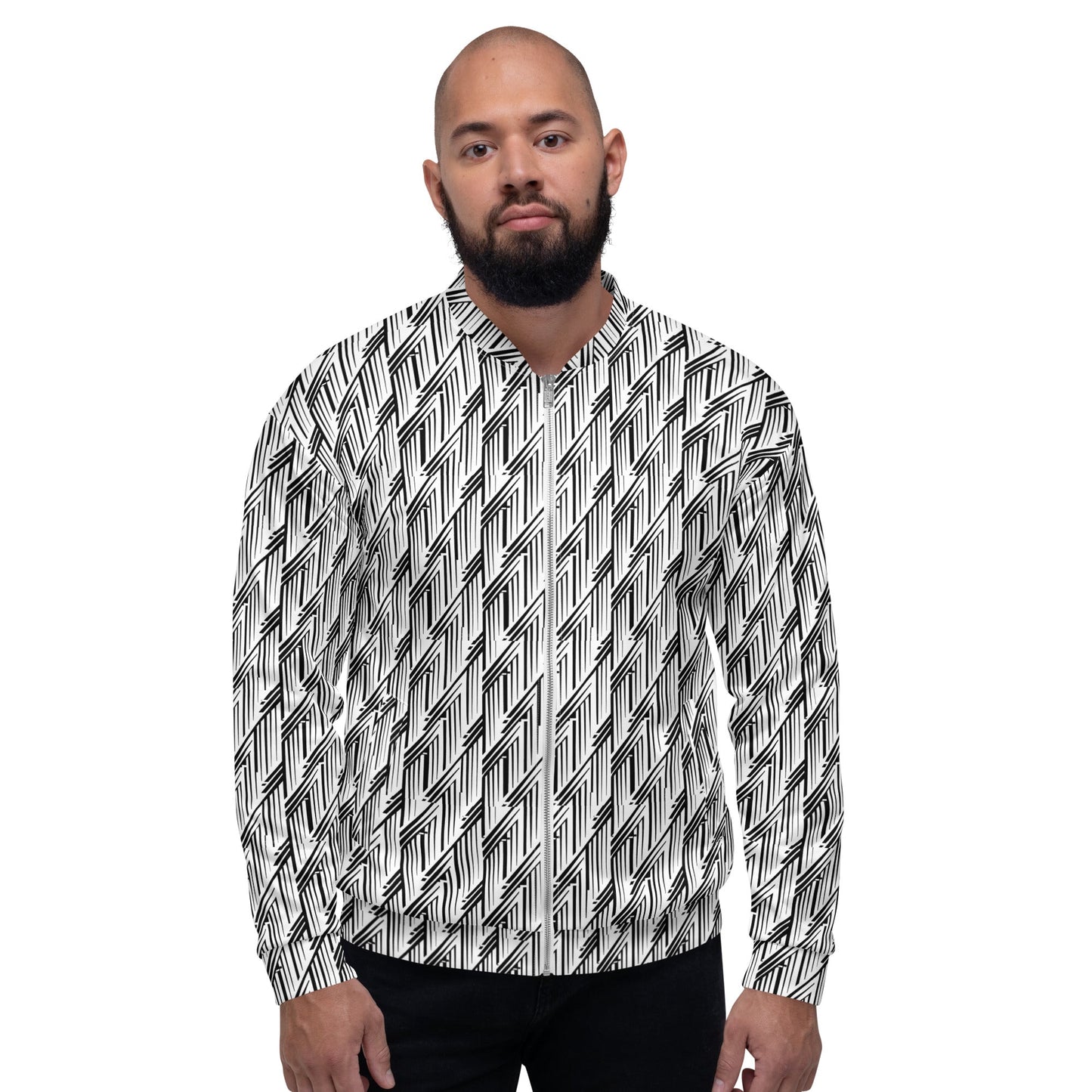 Glitch Stripe Bomber Jacket | Black White Neo-Futurist Unisex