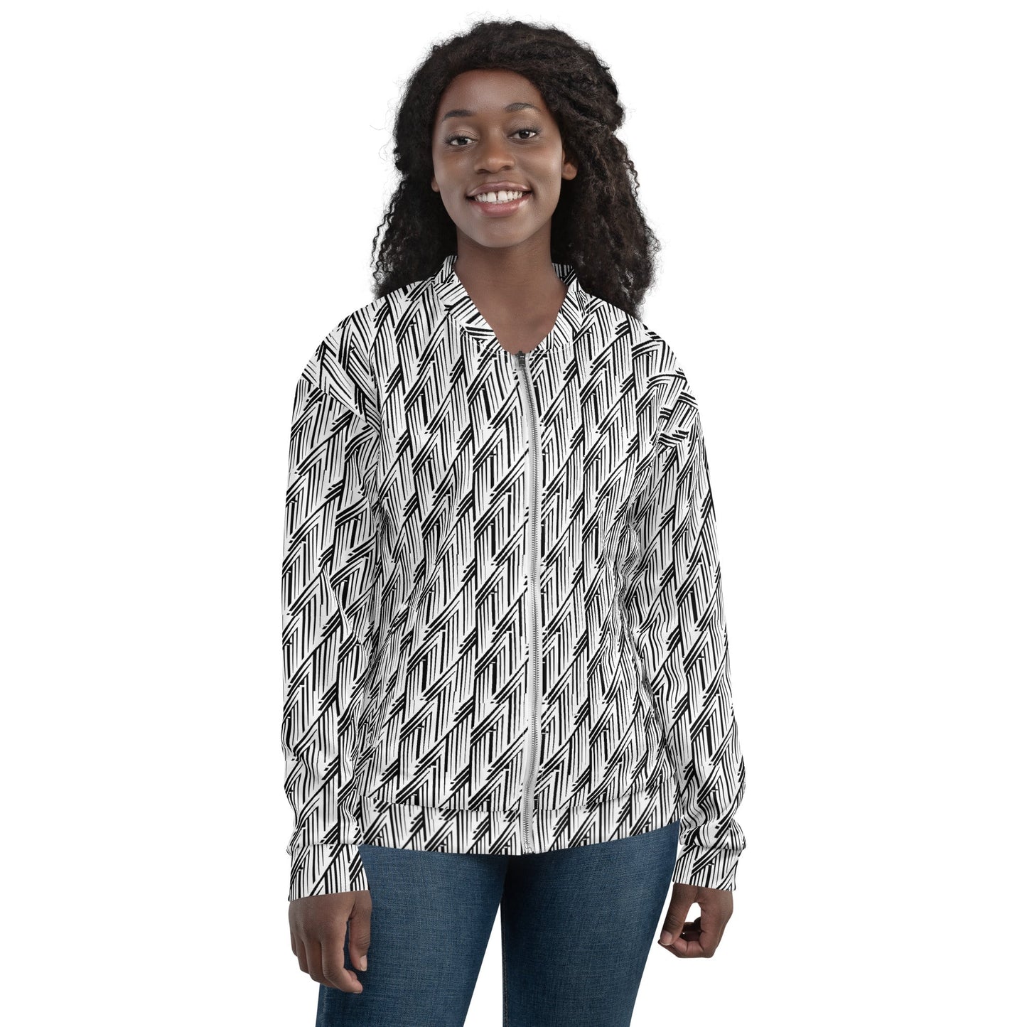 Glitch Stripe Bomber Jacket | Black White Neo-Futurist Unisex