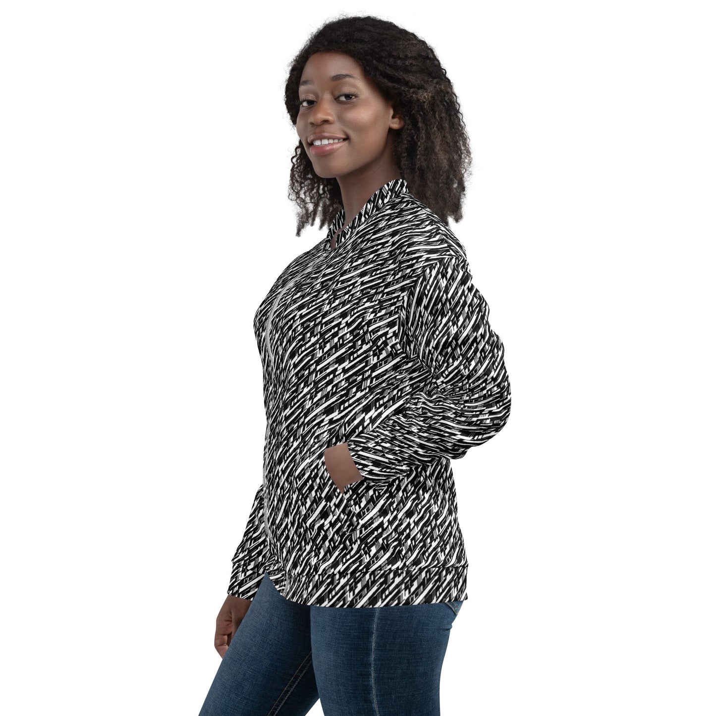 Glitch Stripe Bomber Jacket | Futuristic Black & White Unisex