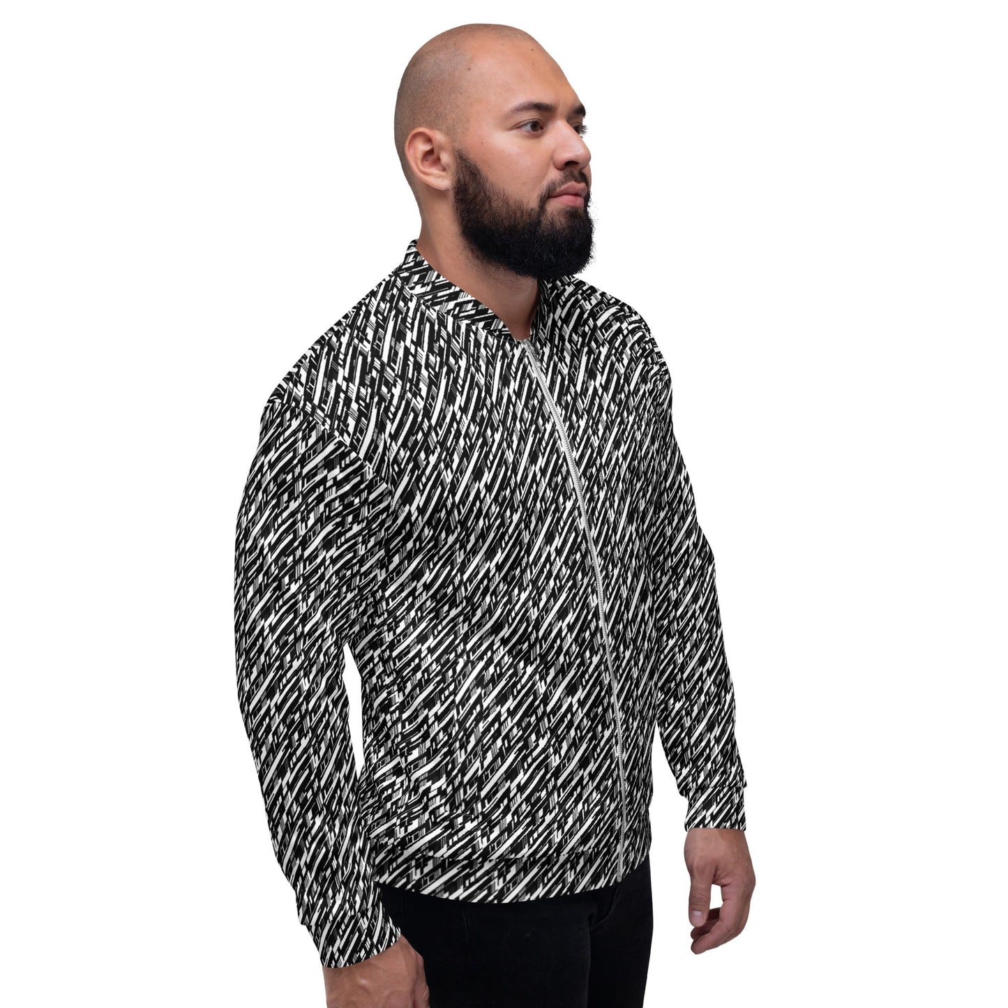 Glitch Stripe Bomber Jacket | Futuristic Black & White Unisex