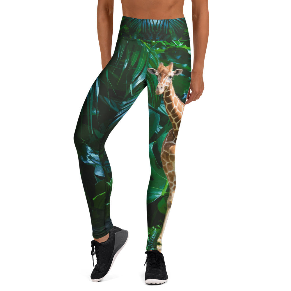 Tall Giraffe Surrounded by Greenery Yoga Leggings