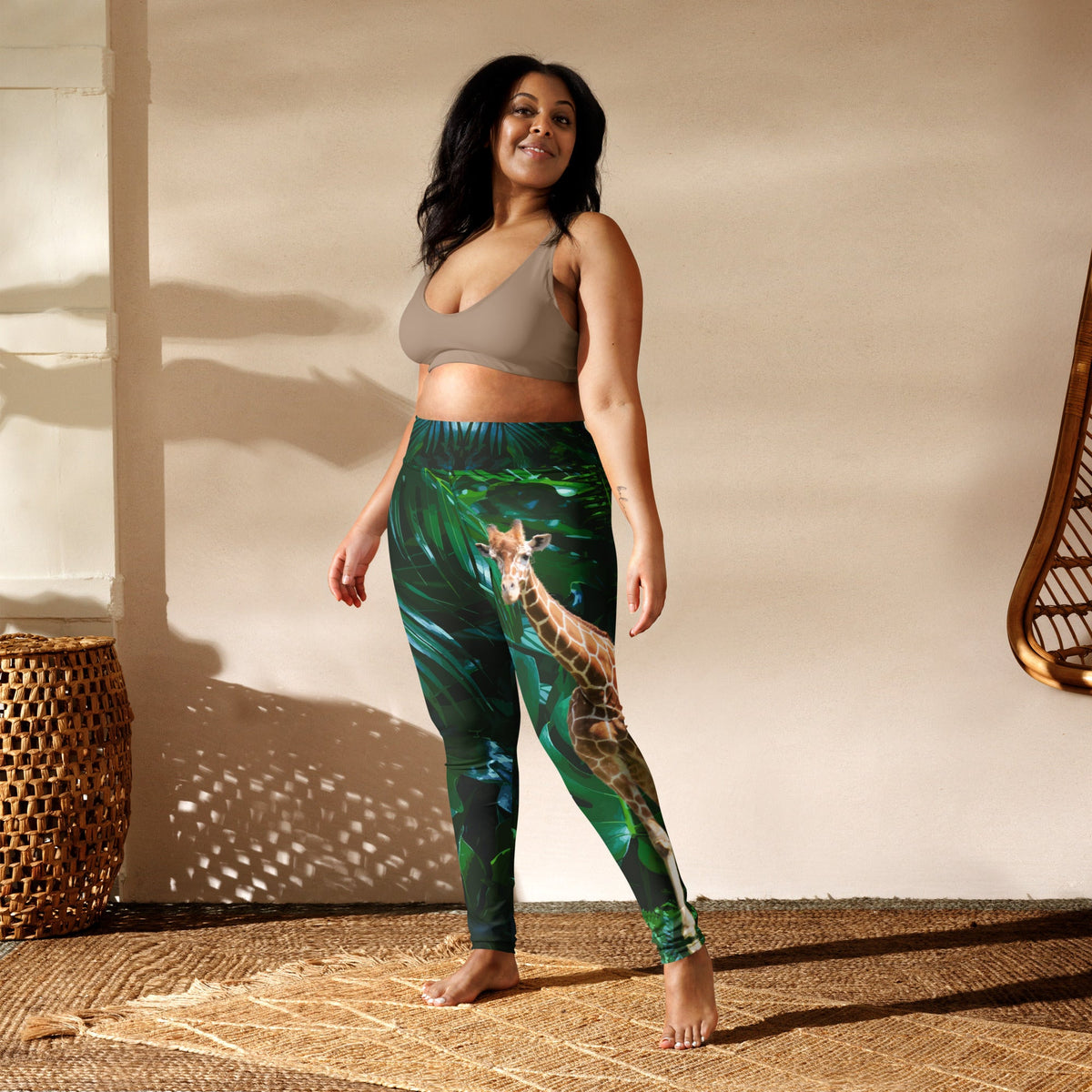 Tall Giraffe Surrounded by Greenery Yoga Leggings