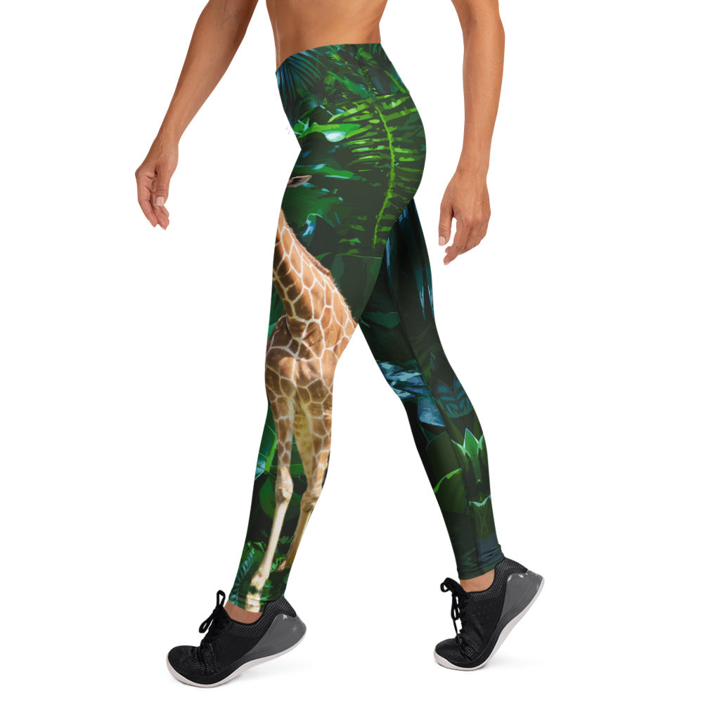 Tall Giraffe Surrounded by Greenery Yoga Leggings