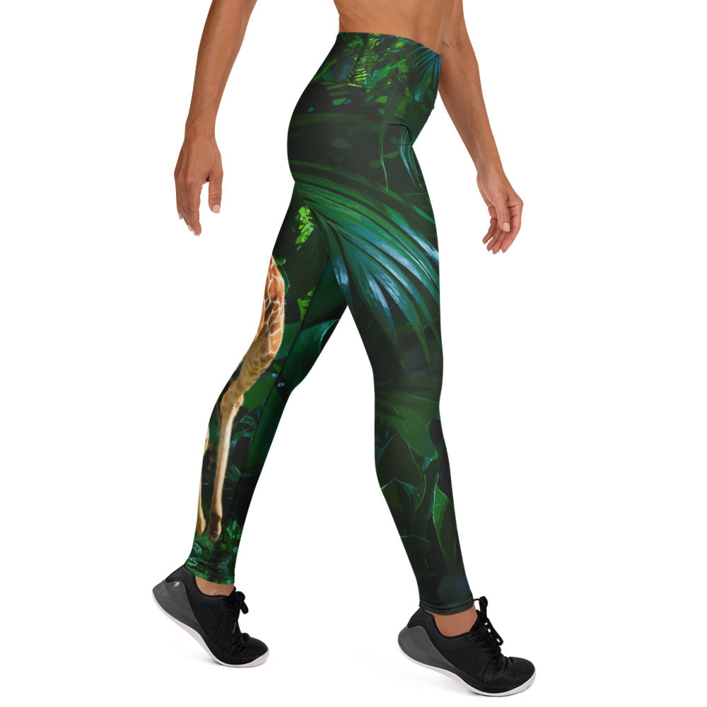 Tall Giraffe Surrounded by Greenery Yoga Leggings