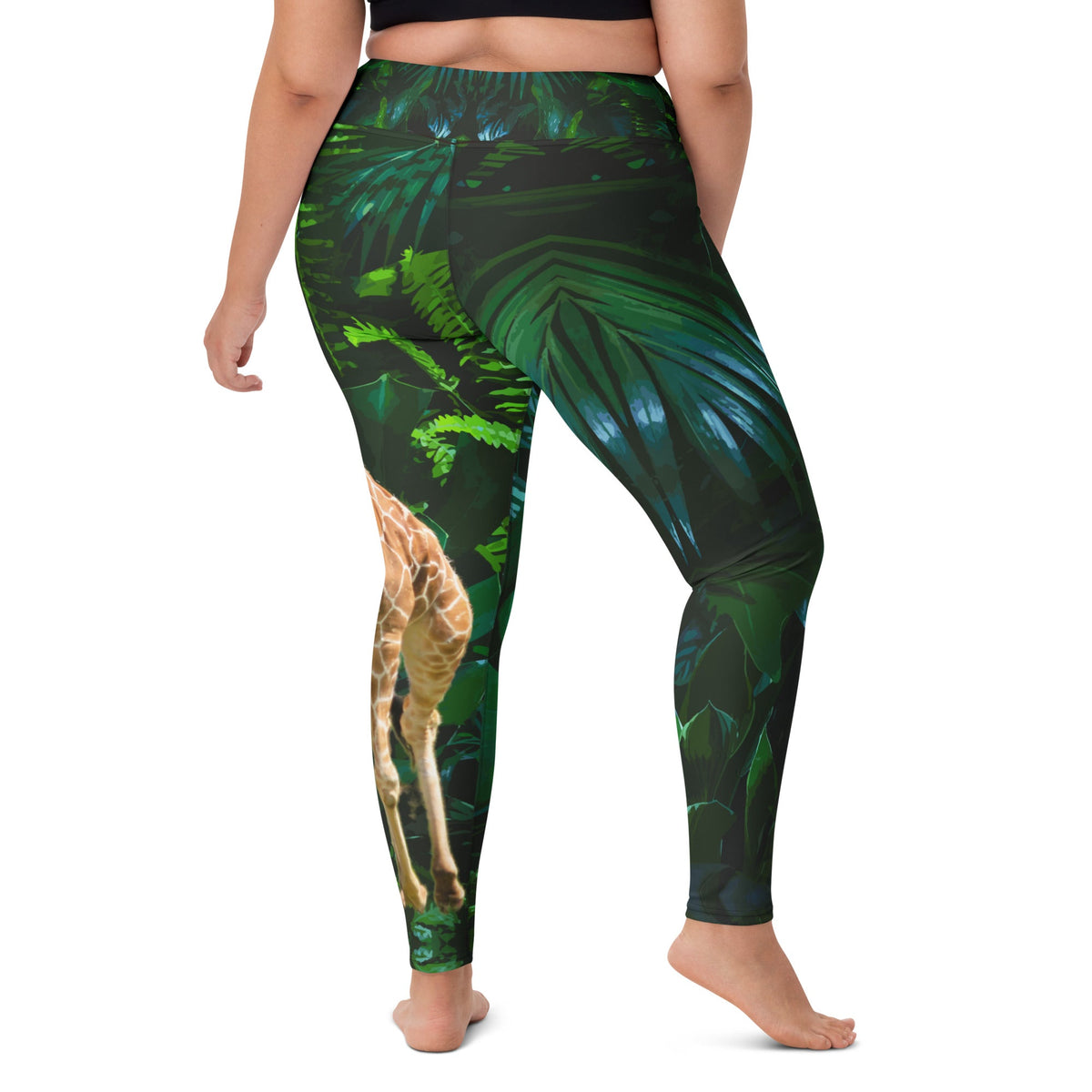 Tall Giraffe Surrounded by Greenery Yoga Leggings