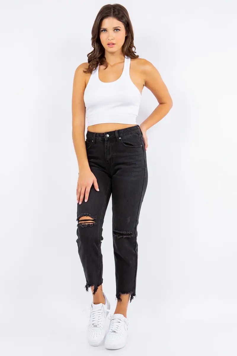 Jeans & Denim Trendsi American Bazi High Waist Black Cropped Jeans Small