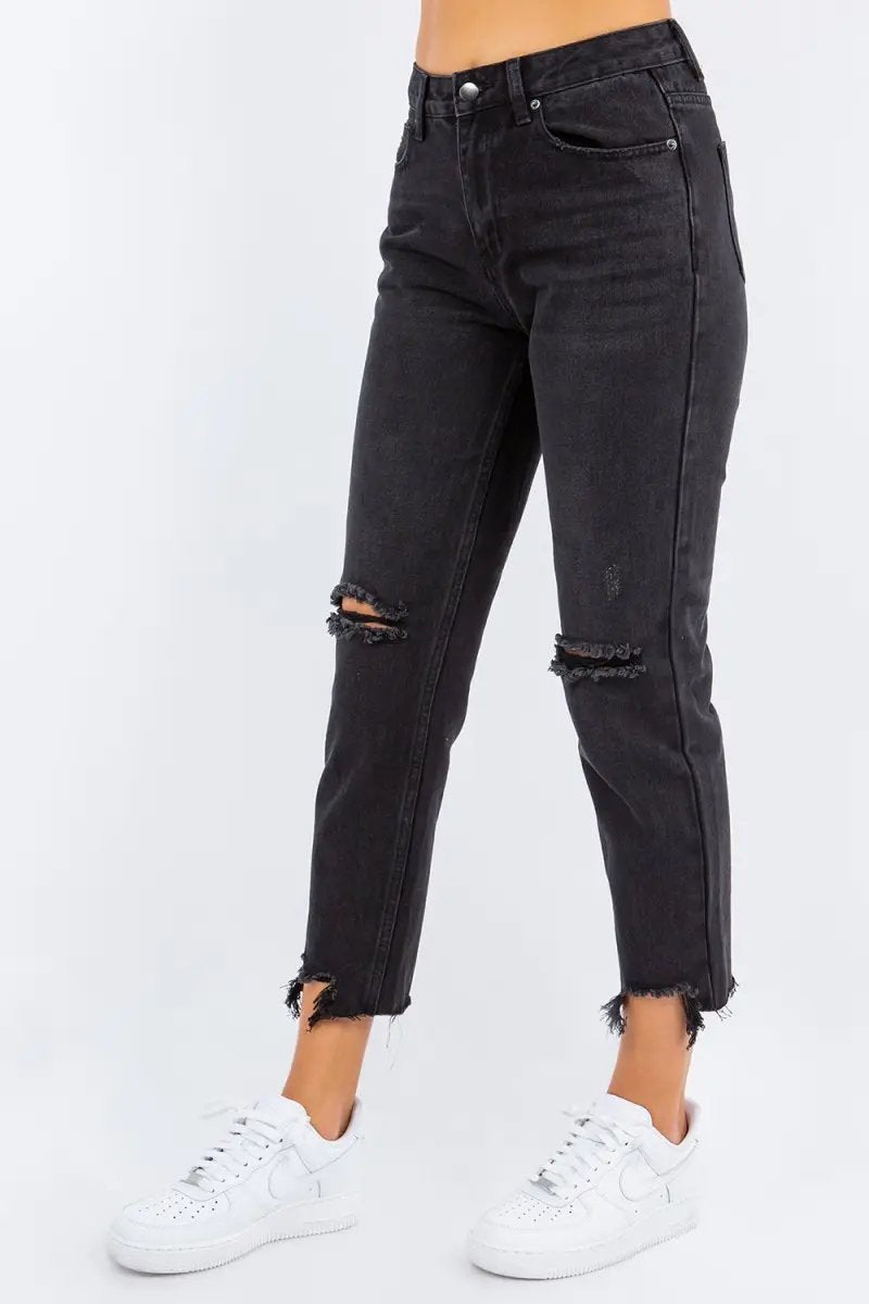 Jeans & Denim Trendsi American Bazi High Waist Black Cropped Jeans Small
