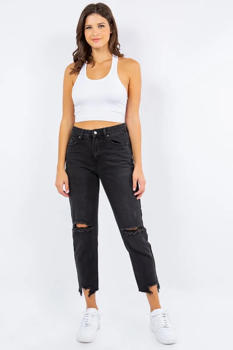 Jeans & Denim Trendsi American Bazi High Waist Black Cropped Jeans Small