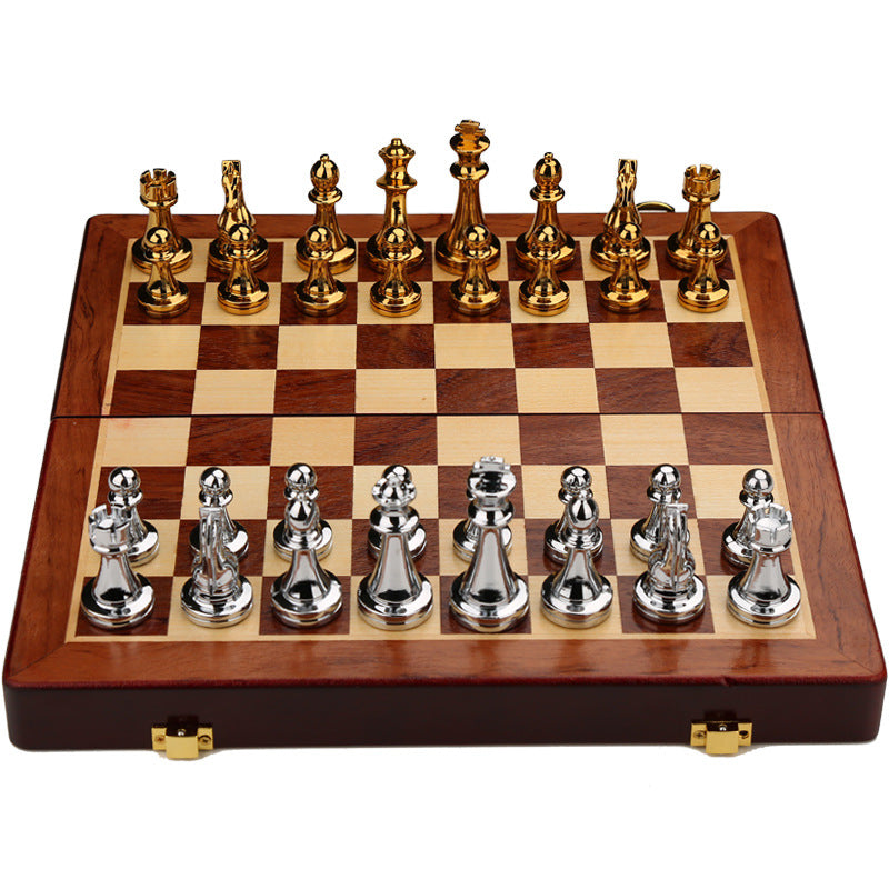 International Chess High end Gift Box Metal Chess Pieces Wooden Chess Board Western Chess