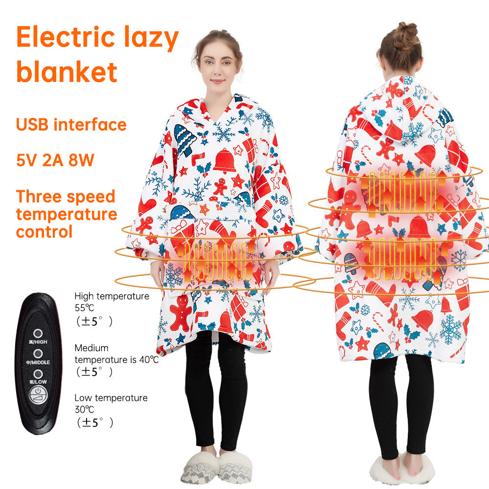 USB carbon fiber heated lazy blanket can be worn in winter, thick heating, washable lazy hoodie electric blanket