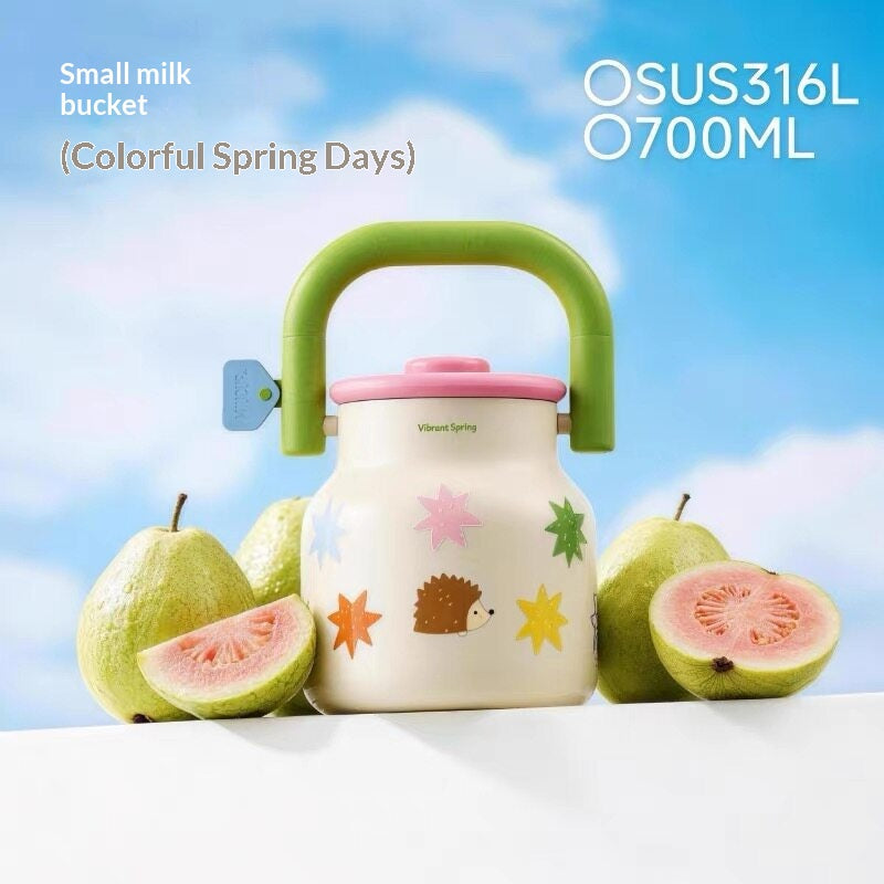 Color: Little Milk Bucket - Thermal Cup Girly Straw Water Bottle