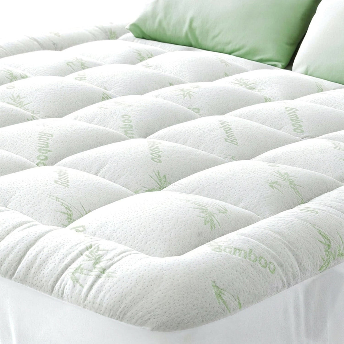 Pattern: White Green, Size: 183?213cm - Household Bamboo Fiber Mattress Protector