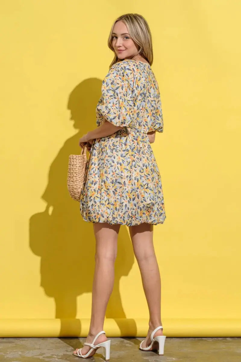 Dresses Trendsi Floral Surplice Puff Sleeve Dress - Full Size, Elegant V-Neck, Long Sleeves, Casual to Formal Wear