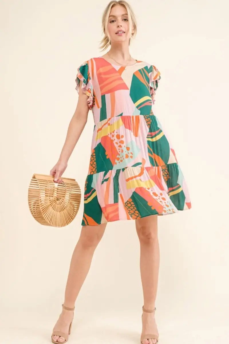 Dresses Lovesalve WS And The Why Printed Double Ruffle Sleeve Dress