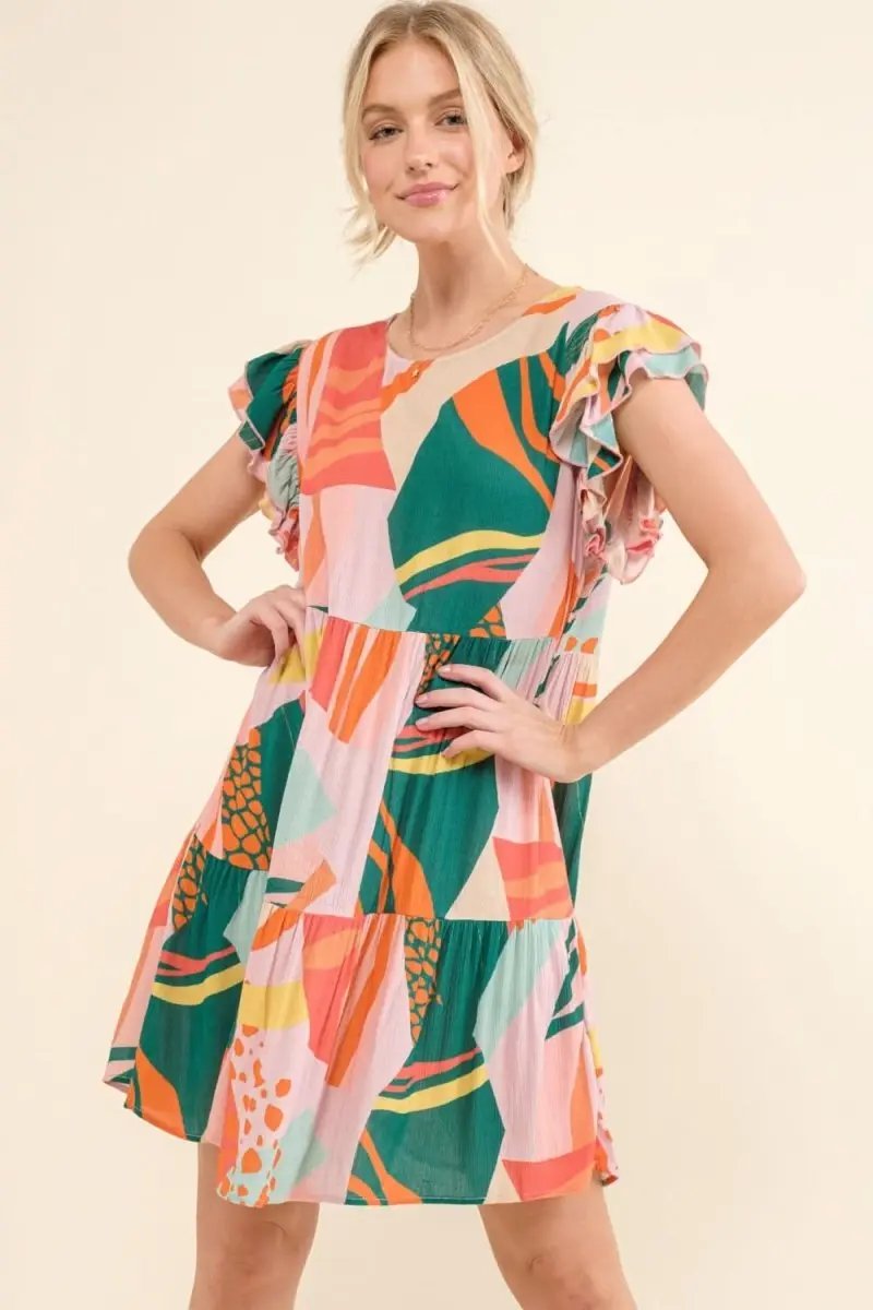 Dresses Lovesalve WS And The Why Printed Double Ruffle Sleeve Dress