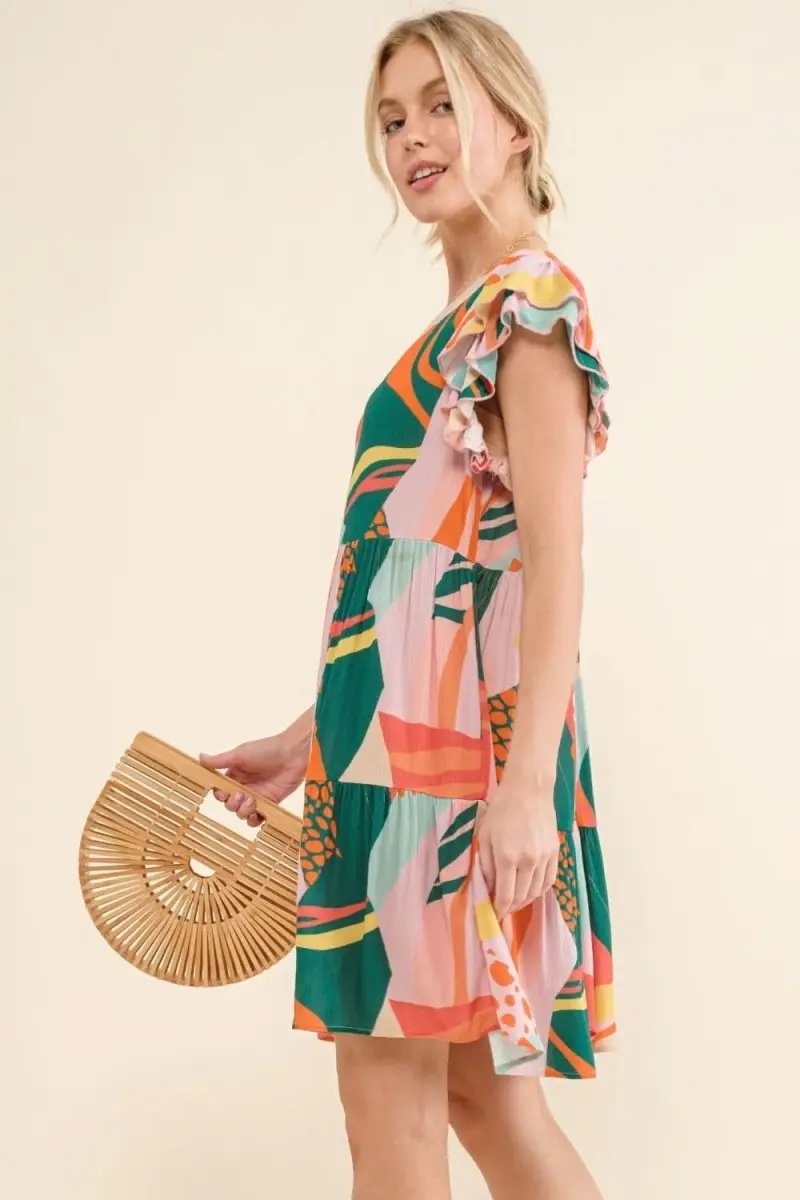 Dresses Lovesalve WS And The Why Printed Double Ruffle Sleeve Dress