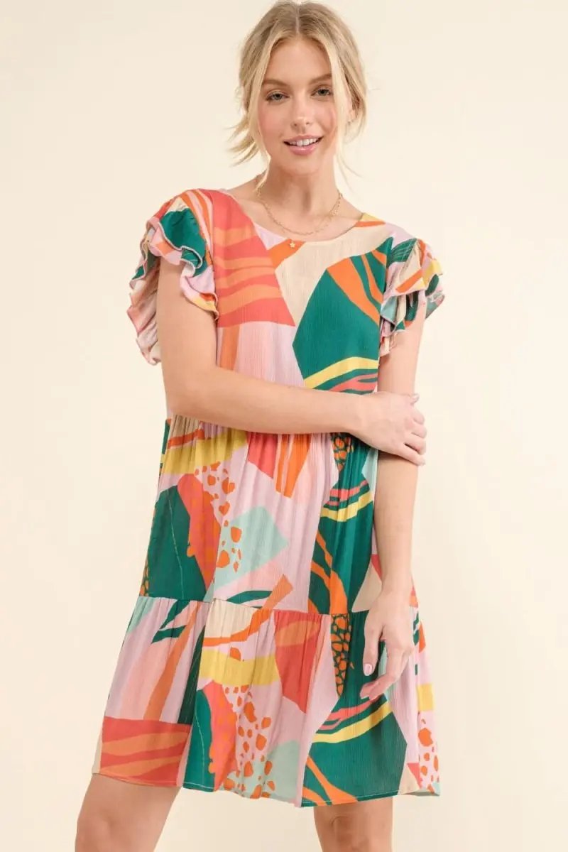 Dresses Lovesalve WS And The Why Printed Double Ruffle Sleeve Dress