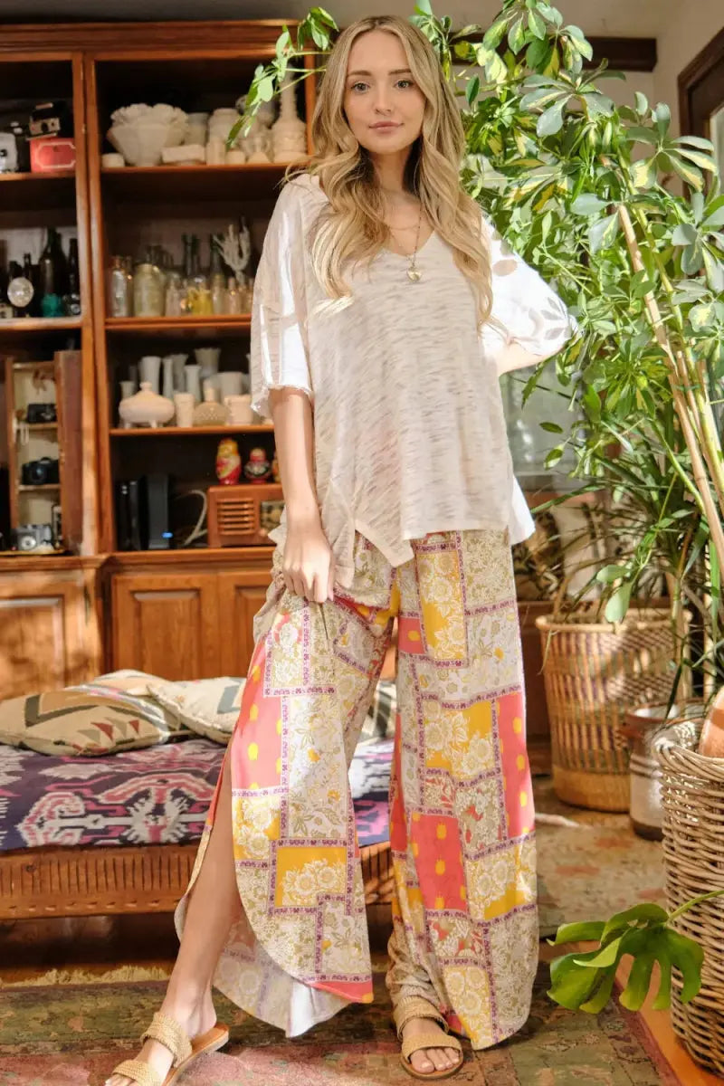 Trendsi Smocked Waist Wide Leg Pants Yellow Small