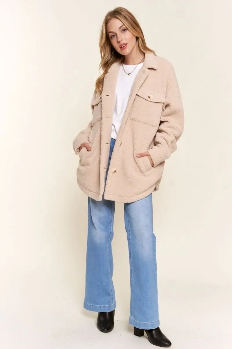 Accessories Trendsi And The Why Teddy Sherpa Shacket - Button Down, Curved Hem Outerwear