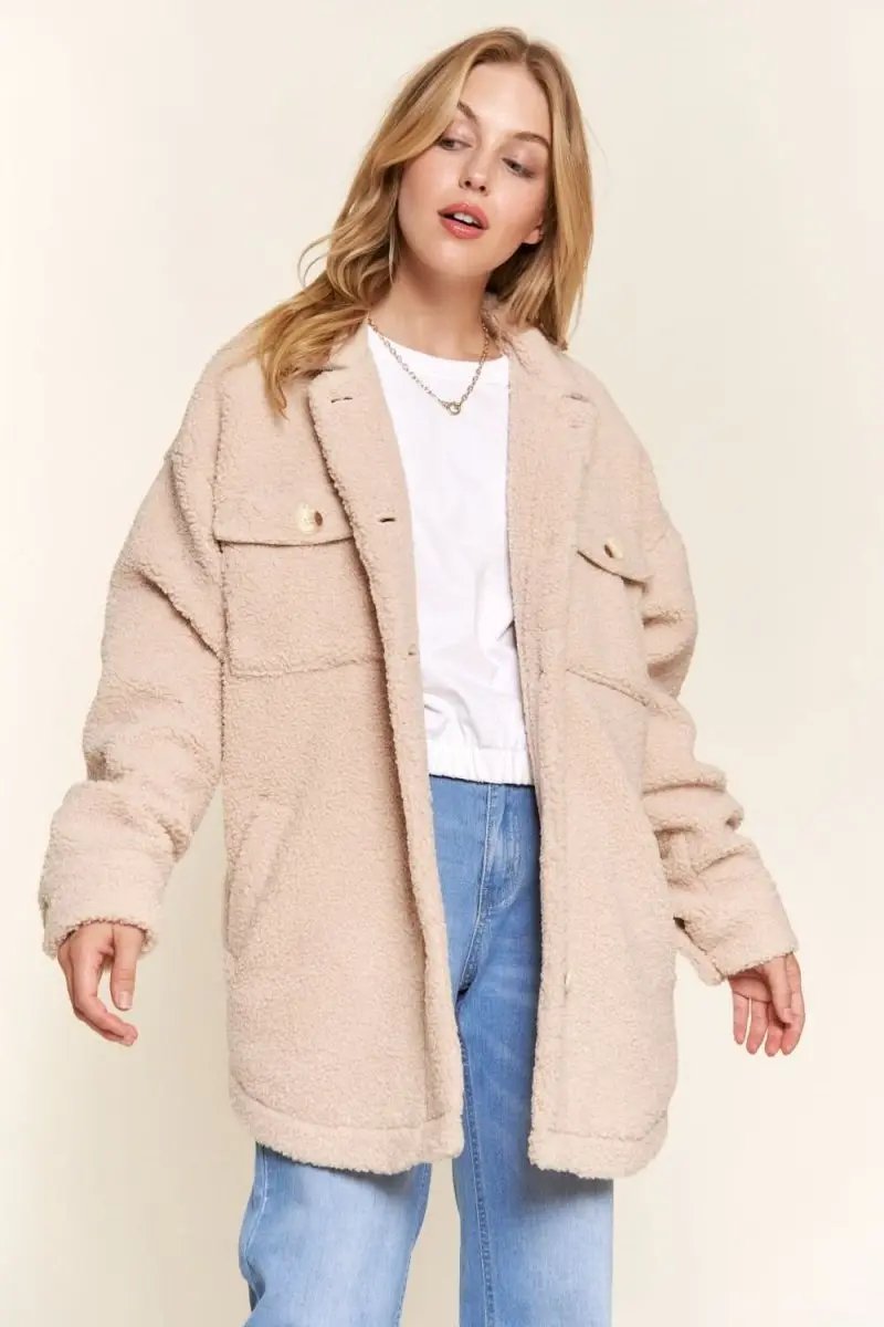 Accessories Trendsi And The Why Teddy Sherpa Shacket - Button Down, Curved Hem Outerwear